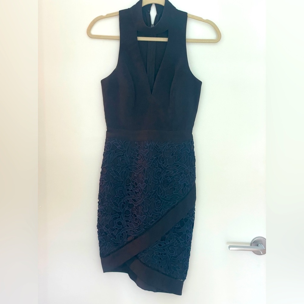 “Adelyn Rae” black and navy dress